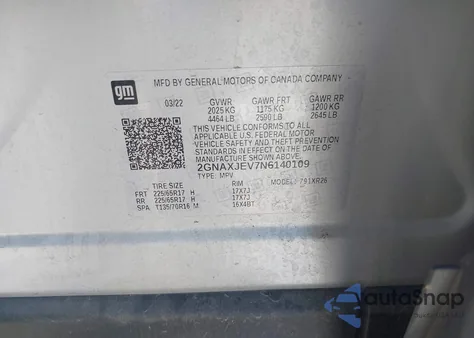 2022 Chevrolet Equinox Fwd 2Fl from USA, damaged, VIN 2GNAXJEV7N6140109